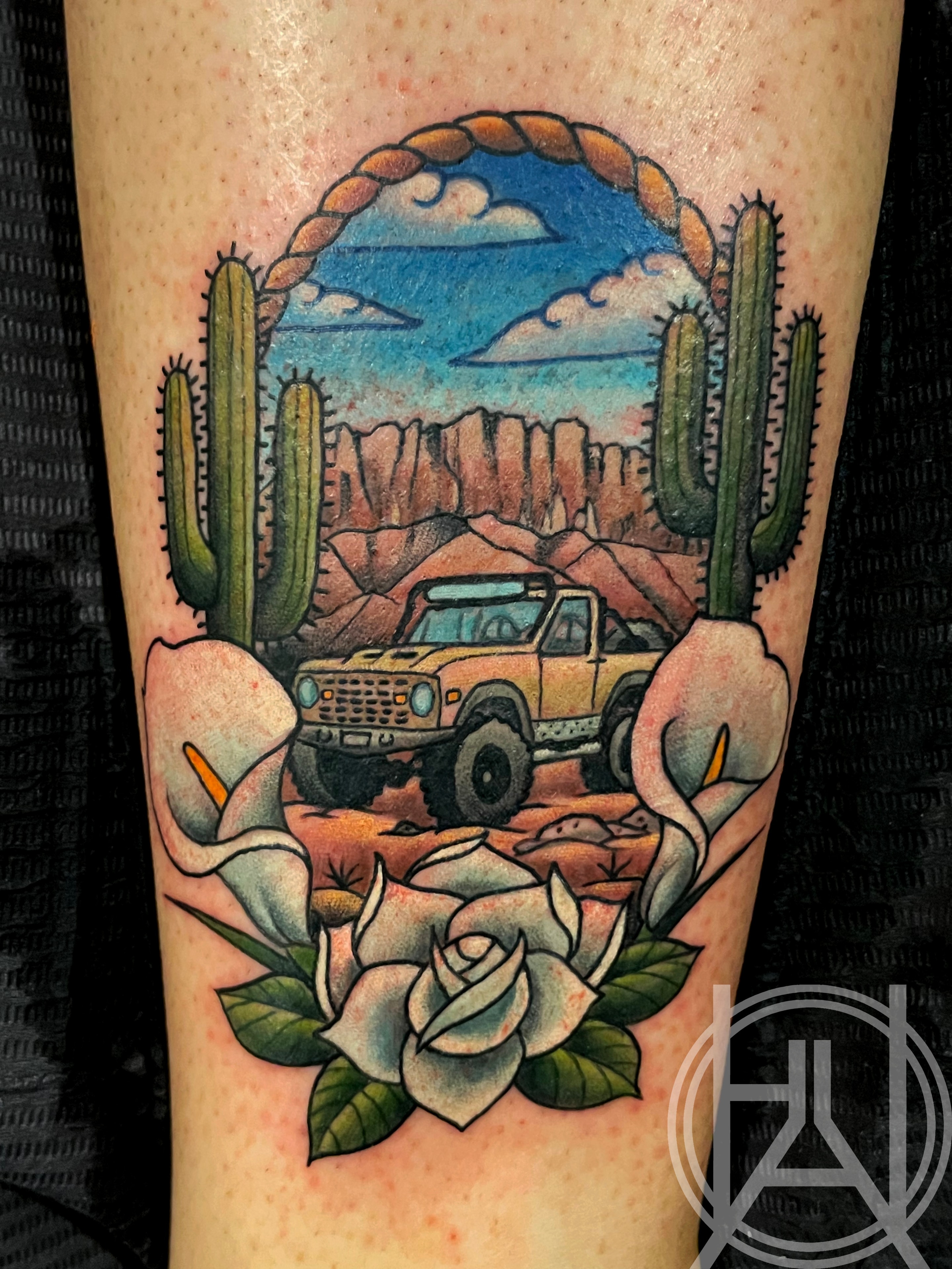 Bronco desert cactus color tattoo